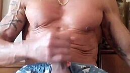 Damn, jerking my big cock for epic cumshot!