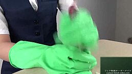 Japanese Handjob Using Latex Gloves