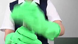 Japanese Handjob Using Latex Gloves