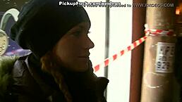 A redhead slut gets picked up and fucked in a public toilet outdoors.