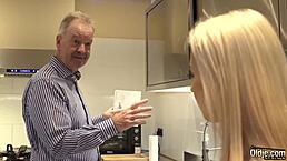 Blonde Hot Sex With Old Bald Guy!
