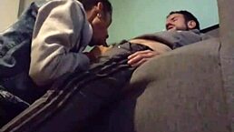 Intense gay blowjob and raw pounding on the couch in wild detail.