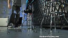 Is this petite babe getting banged at the bar? Yes, in doggystyle!