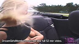 Hot Blonde Flashes Topless in Convertible Ride