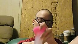 Playing with dildo in thong panties