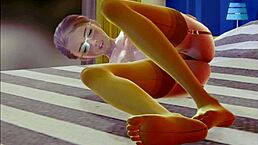 Teen in stockings does solo masturbation in 3D animation style.