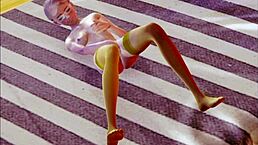 Teen in stockings does solo masturbation in 3D animation style.