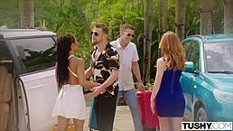 Stunning redhead jia in intense dp orgasm with cum in mouth