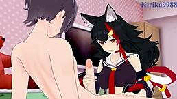 minato aqua and ookami mio in intense hololive hentai sex 😈