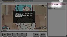 nicole fondles big tits in risky job hentai game to lure more horny customers.