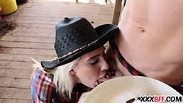 Farm girls down at the ranch sharing a thick hard cock.