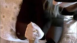 Blonde intensely sucks monster cock with small tits bouncing.