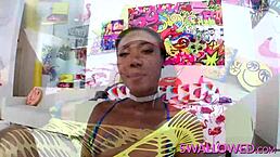 Ebony Chanell Heart Deepthroats White Dick With Gagging And Pierced Nipples