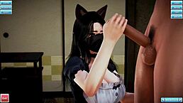 An animated goth catgirl serves her master