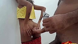 intriguing contrast: skinny sexy brunette latina eats ass bareback in reality, small tits exposed.