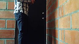 secretaria in dress gets drilled in hallway