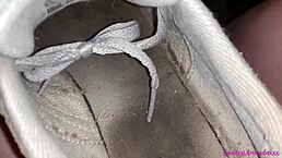 man, bouncing big tits and pissing pussy in dirty sneakers