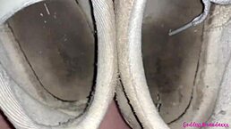 man, bouncing big tits and pissing pussy in dirty sneakers