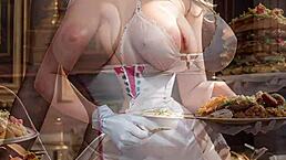ai generated busty maid serving food