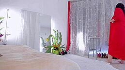 Hot Curvy MILF Teasing in Red Dress Upskirt?