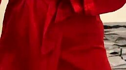 brunette in red lingerie with big tits and ass plays with herself in reality