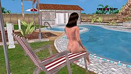 Cute girl poses sexily by pool?