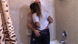 Horny Amateur Kisses Wet Ass in Bathing Jeans to Orgasm