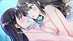 Secret kiss turns sweet and tender in bed, fingering each other in hentai episode nine