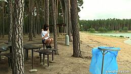 busty teen rita masturbates outdoors in softcore solo