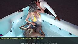 Sam Sweet kisses her stepmother in a detailed 3D adult game scene.