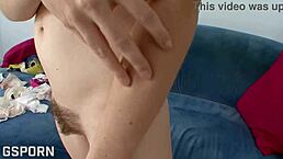 American brunette teen flaunts her hairy pussy in solo tease.