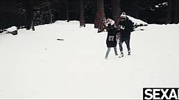 Cute Lovers Heat Up Snowy Day With Wild Fucking