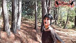 Colombian Brunette Elf Touches Pussy Outdoors