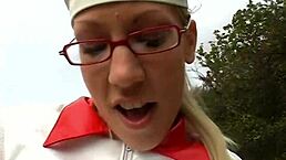 Young ladies drilled by grumpy old men outdoors