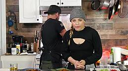 A conversation about orgasms unfolds in the kitchen setting.