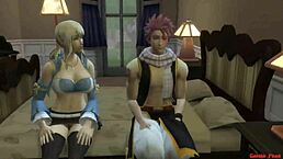 lucy begs natsu to fuck her big tits in fairy tail?