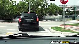 Dakota Skye, stranded teen, receives hardcore cumshot on her natural tits