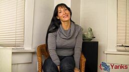 Yo, watch shy Angela James hump the counter to climax!