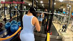 Huge ass Brazilian slut takes hard fucking in gym. Big cock slams brunette in quick doggystyle.