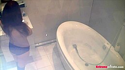 spying on scarlett toying in bath with hidden cam setup