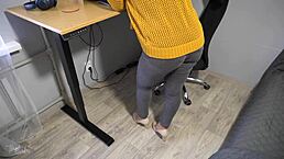 hot milf secretary teases her ass in tight jeans, panty line showing 😈