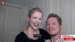 Claudia swea rides her fan's dick hard, tattoo girl gets deepthroat and cum in english scene!