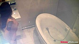spying on scarlett toying in bath with hidden cam setup