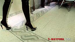 3-way action with 2 hot latex sluts dominating guys