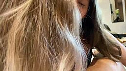 Two slutty girlfriends split older man's thick cock.