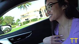 Tight Pussy Petite 18+ Asian Slut Loses Street Race and Gets Fat Cock in Doggystyle Blowjob Public