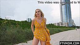 Hot MILF flashing nude on public beach