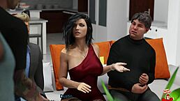 我迷上安娜在派对穿的性感红裙和黑丝袜