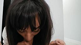 Busty brunette milf Sasha Pearl sucks Parker Ambrose's huge dick at work