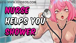 ASMR nurse bathes patient and cleans cock in shower